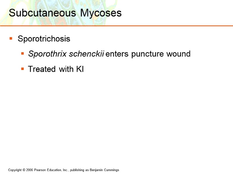 Subcutaneous Mycoses Sporotrichosis Sporothrix schenckii enters puncture wound Treated with KI